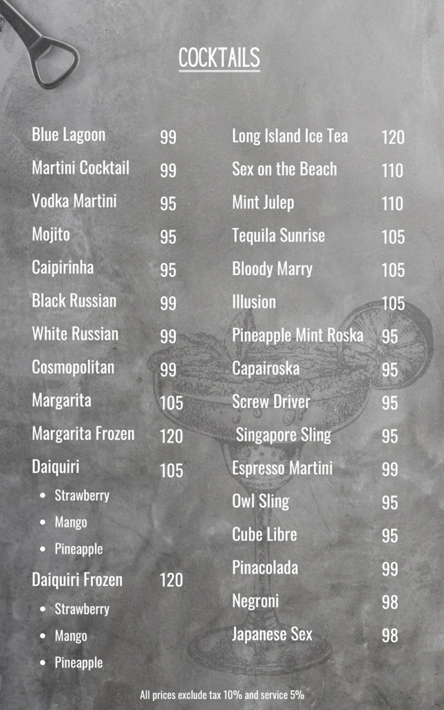 Beverage Linga Longa Bar Sanur, Menu, Cocktails